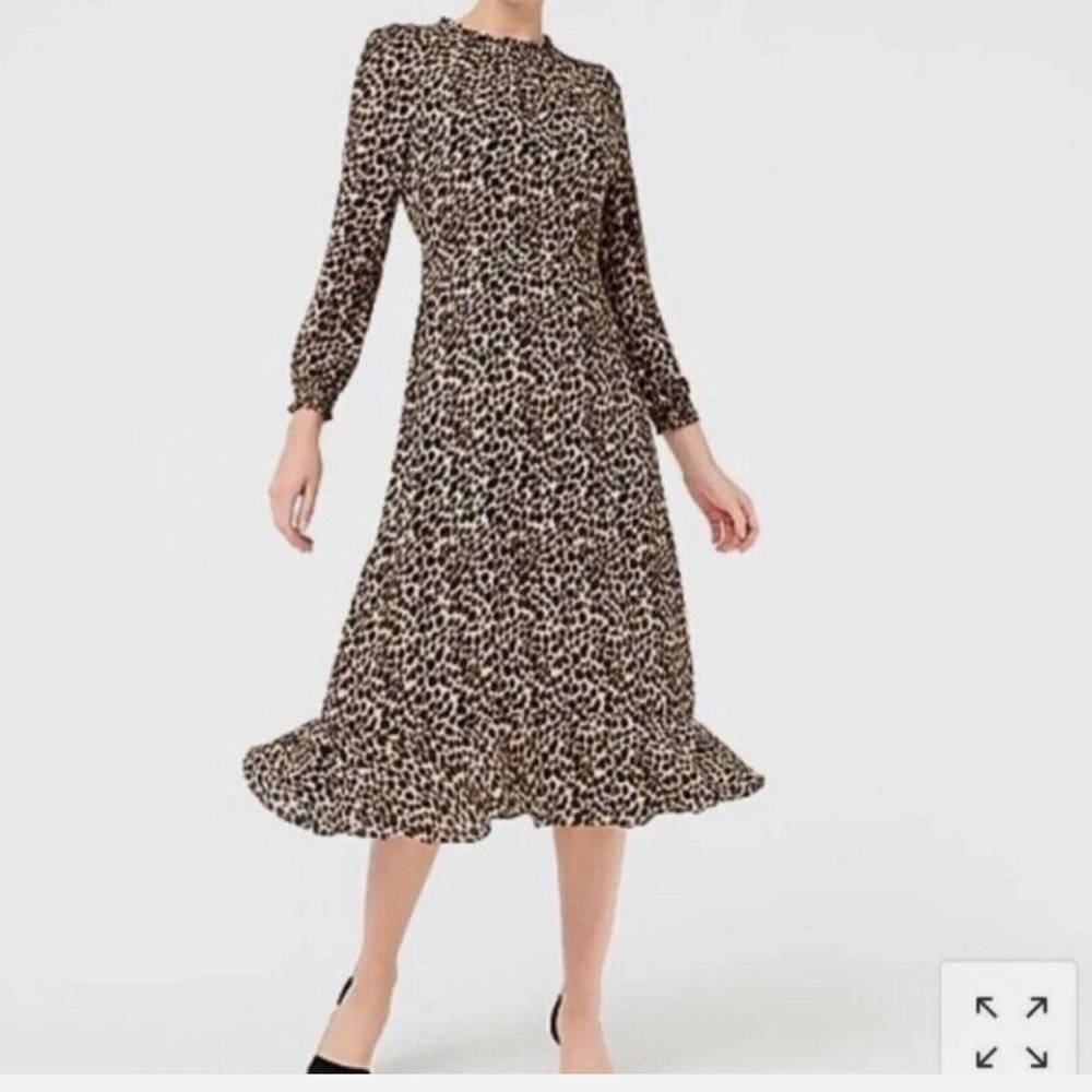 J. Crew Size Ruffle Neck Peasant Dress Animal Leopard Print